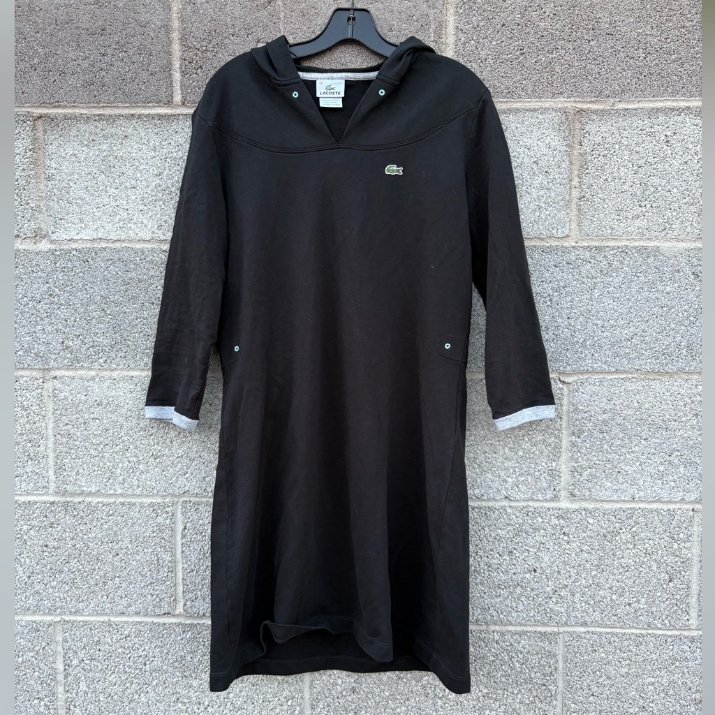 Lacoste Hooded Sweatshirt Dress Black Sleeves To Wrist Women's Size 44 Us Large*